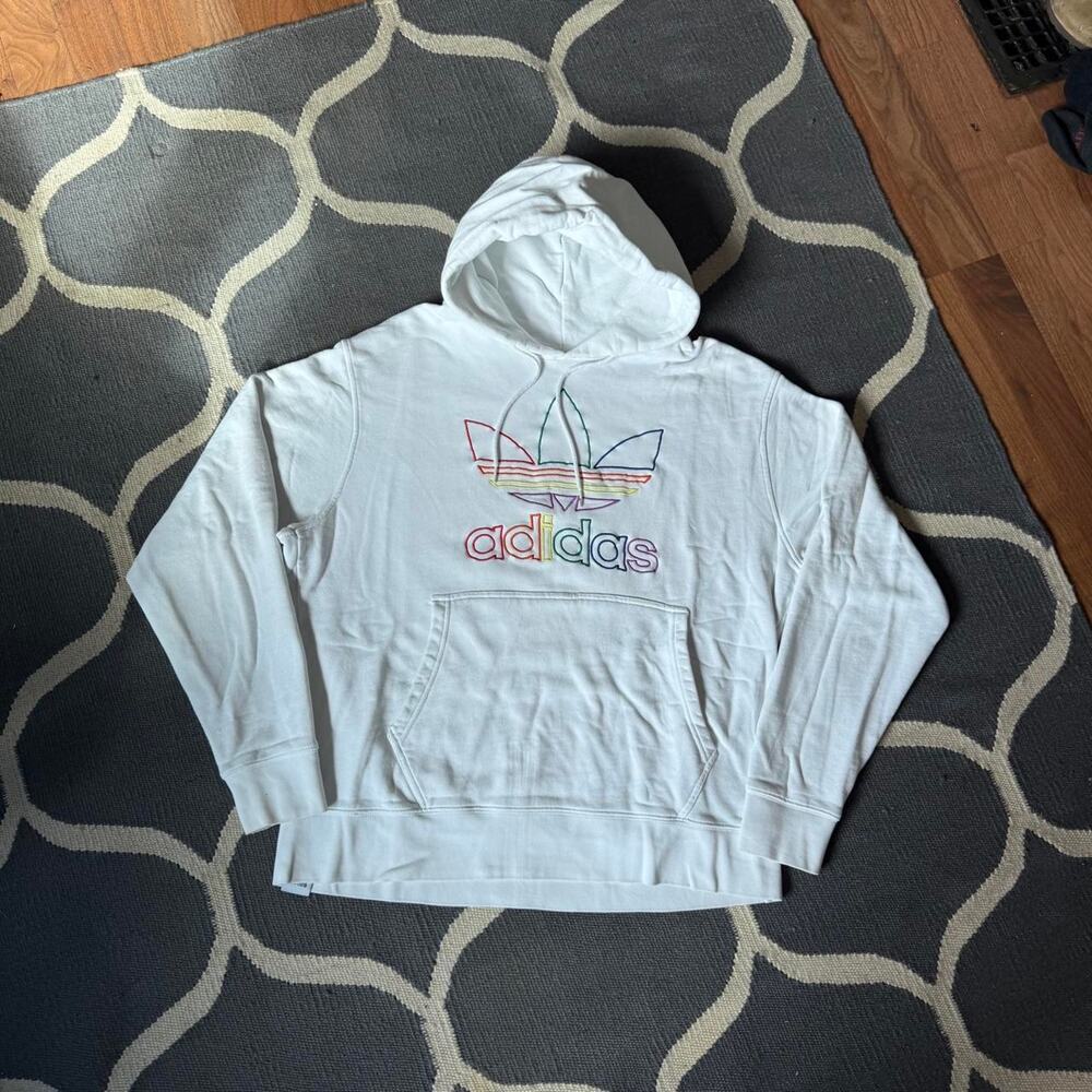 Adidas White Retro Trefoil Logo Hoodie